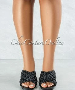 Vendor-unknown Reeses Black Woven Crossed Square Toe Heels SHOES