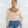 Vendor-unknown JUST IN Perlette Nude V-Neck Ribbed Crop Top