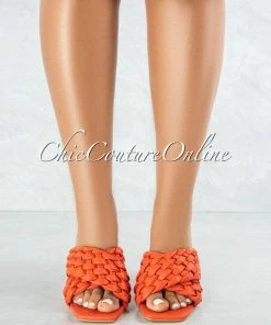 Vendor-unknown Reeses Orange Woven Crossed Square Toe Heels SHOES