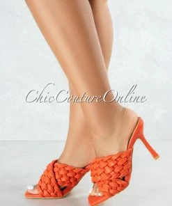 Vendor-unknown Reeses Orange Woven Crossed Square Toe Heels SHOES