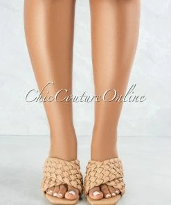 Vendor-unknown Reeses Camel Woven Crossed Square Toe Heels SHOES