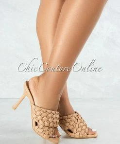 Vendor-unknown Reeses Camel Woven Crossed Square Toe Heels SHOES