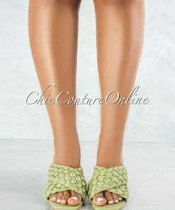 Vendor-unknown Reeses Sage Woven Crossed Square Toe Heels SHOES