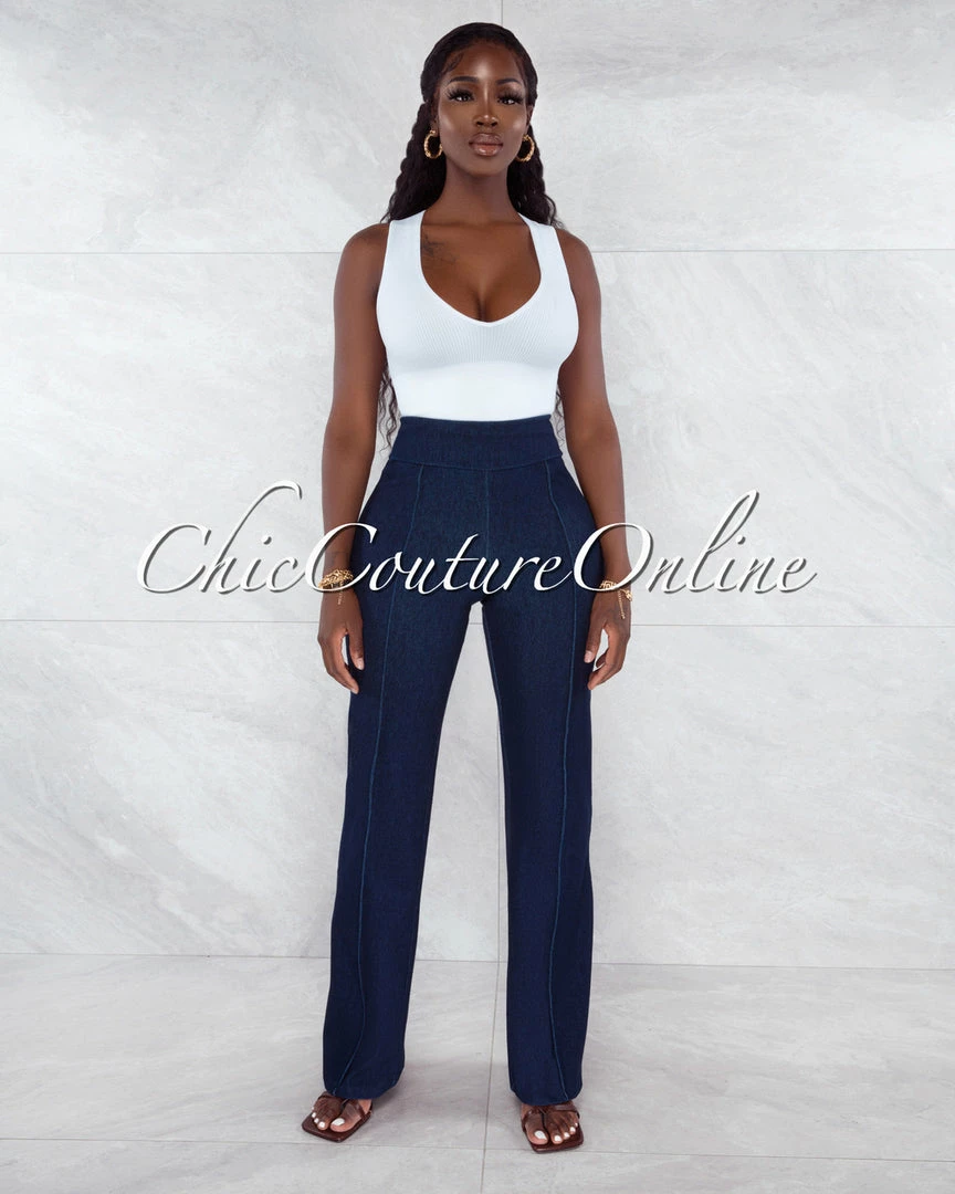 Vendor-unknown Marcie Navy Blue Denim High Waist Palazzo Pants JUST IN