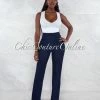Vendor-unknown Marcie Navy Blue Denim High Waist Palazzo Pants JUST IN