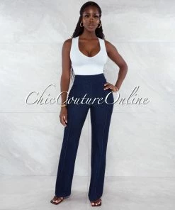 Vendor-unknown Marcie Navy Blue Denim High Waist Palazzo Pants JUST IN