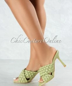 Vendor-unknown Reeses Sage Woven Crossed Square Toe Heels SHOES