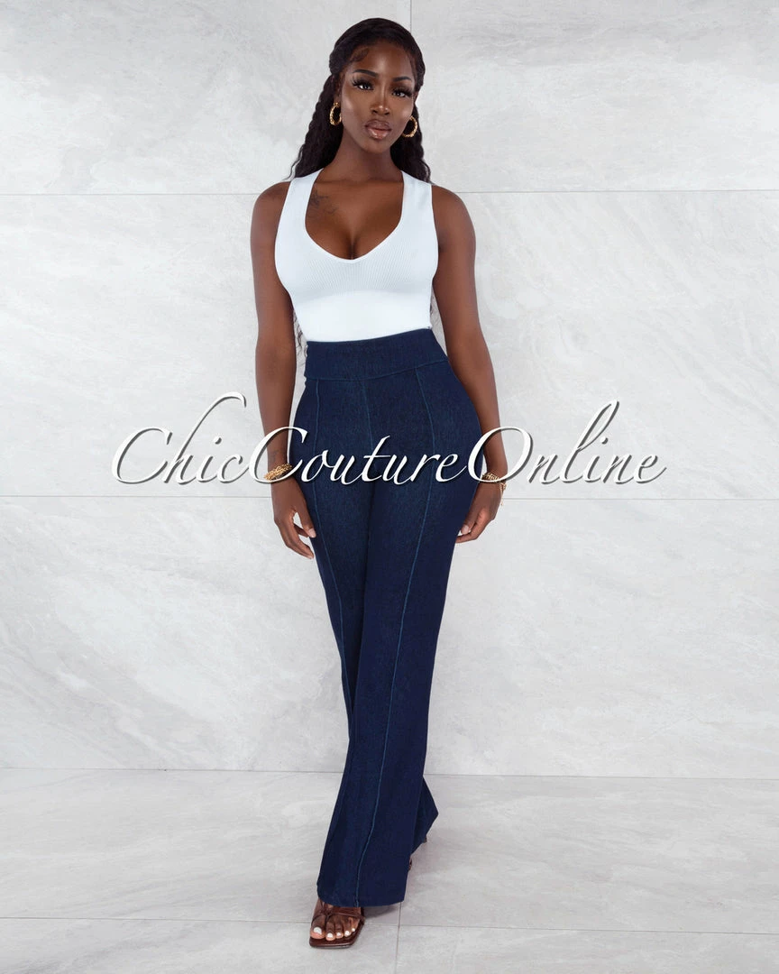 Vendor-unknown Marcie Navy Blue Denim High Waist Palazzo Pants JUST IN