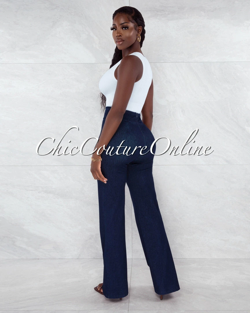 Vendor-unknown Marcie Navy Blue Denim High Waist Palazzo Pants JUST IN
