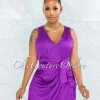 Vendor-unknown JUST IN Pacifica Purple Draped Wrap Hem Mini Satin Dress