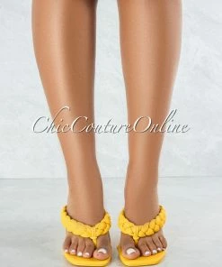 Vendor-unknown Nixie Mustard Braided Thong Square Toe Heels SHOES