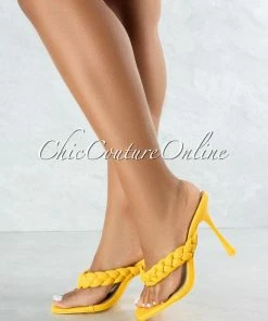 Vendor-unknown Nixie Mustard Braided Thong Square Toe Heels SHOES