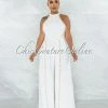 Vendor-unknown Garan Off-White Gold Link Accent Pleated Legs Jumpsuit