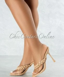 Vendor-unknown Nixie Nude Braided Thong Square Toe Heels