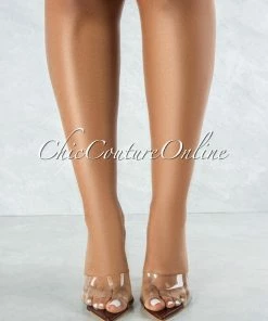 Vendor-unknown Echo Brown Sole Clear Upper Pointed Toe Heels