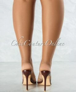 Vendor-unknown Echo Brown Sole Clear Upper Pointed Toe Heels
