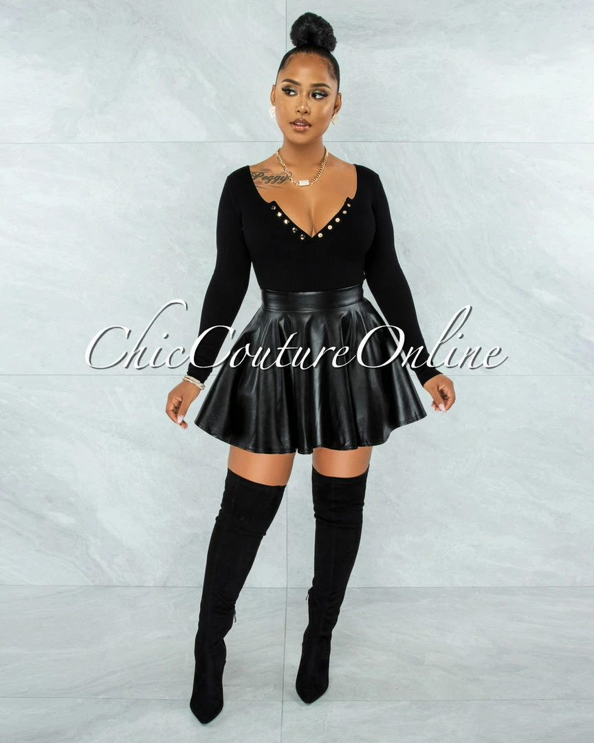 Vendor-unknown Ingrid Black Faux Leather Ultra Mini Skirt