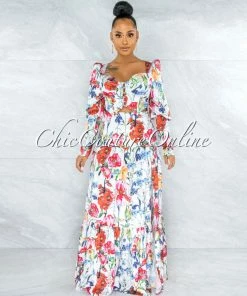 Vendor-unknown Emeth White Floral Print Corset Top & Maxi Skirt Set JUST IN