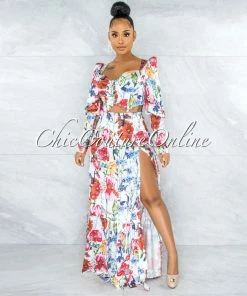 Vendor-unknown Emeth White Floral Print Corset Top & Maxi Skirt Set JUST IN