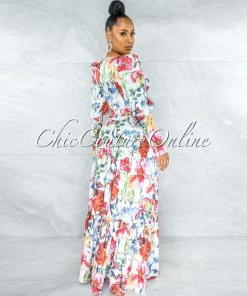 Vendor-unknown Emeth White Floral Print Corset Top & Maxi Skirt Set JUST IN