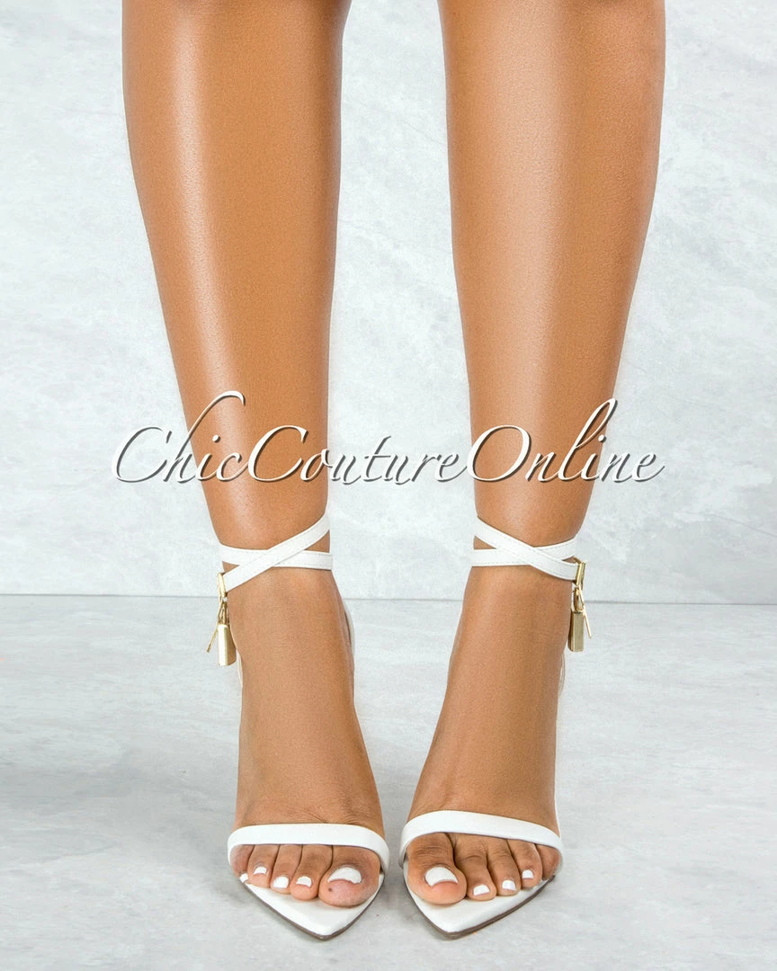 Vendor-unknown Banks White Gold Lock And Key Pointed Toe Heels SHOES