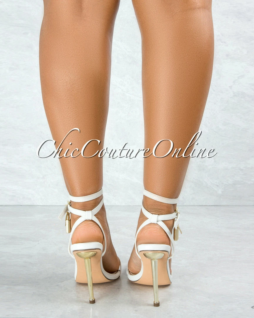 Vendor-unknown Banks White Gold Lock And Key Pointed Toe Heels SHOES