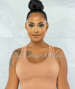 Vendor-unknown JUST IN Cavana Nude Trim Details Ribbed Crop Top