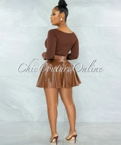 Vendor-unknown Ingrid Brown Faux Leather Ultra Mini Skirt JUST IN