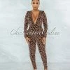 Vendor-unknown Fraser Black Bronze Shimmer Leopard Print Jumpsuit JUST IN