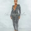 Vendor-unknown JUST IN Fraser Black Silver Shimmer Leopard Print Jumpsuit