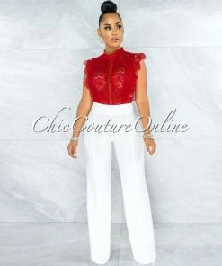 Vendor-unknown Marcie Off-White High Waist Straight Legs Pants