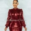 Vendor-unknown JUST IN Octavia Burgundy Sequins Bubble Sleeves Dress