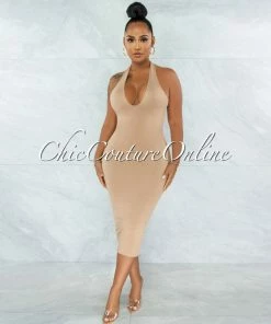Vendor-unknown Wrama Nude Halter Double Lined Midi Dress