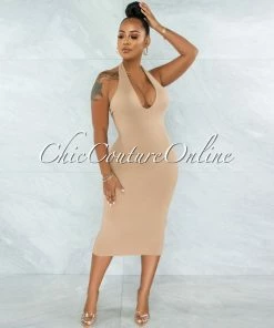 Vendor-unknown Wrama Nude Halter Double Lined Midi Dress