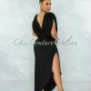 Vendor-unknown Varsha Black Gold Link Open Back Maxi Dress