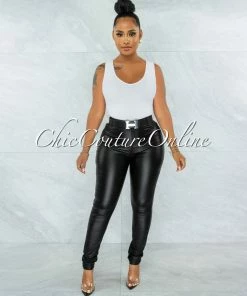 Vendor-unknown Eldone Black Faux Leather High-Waist Pants