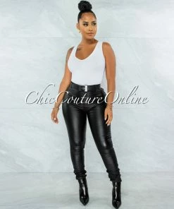 Vendor-unknown Eldone Black Faux Leather High-Waist Pants
