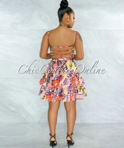 Vendor-unknown Ondrea Pink Graffiti Print Strappy Open Back Mini Dress