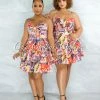 Vendor-unknown Ondrea Pink Graffiti Print Strappy Open Back Mini Dress
