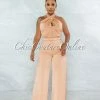 Vendor-unknown Byford Peach Halter Pleated Satin Jumpsuit JUST IN