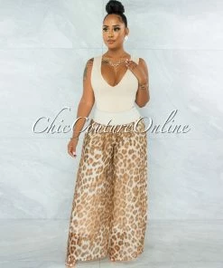 Vendor-unknown Sharley Nude Leopard Print Wide Legs Waistband Pants JUST IN
