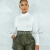 Vendor-unknown Prisma Olive Green Faux Leather Self-Tie Belt Shorts JUST IN