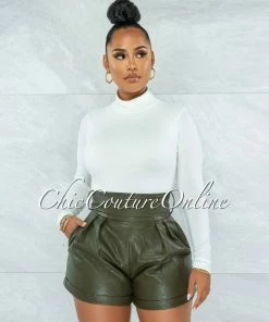 Vendor-unknown Prisma Olive Green Faux Leather Self-Tie Belt Shorts JUST IN