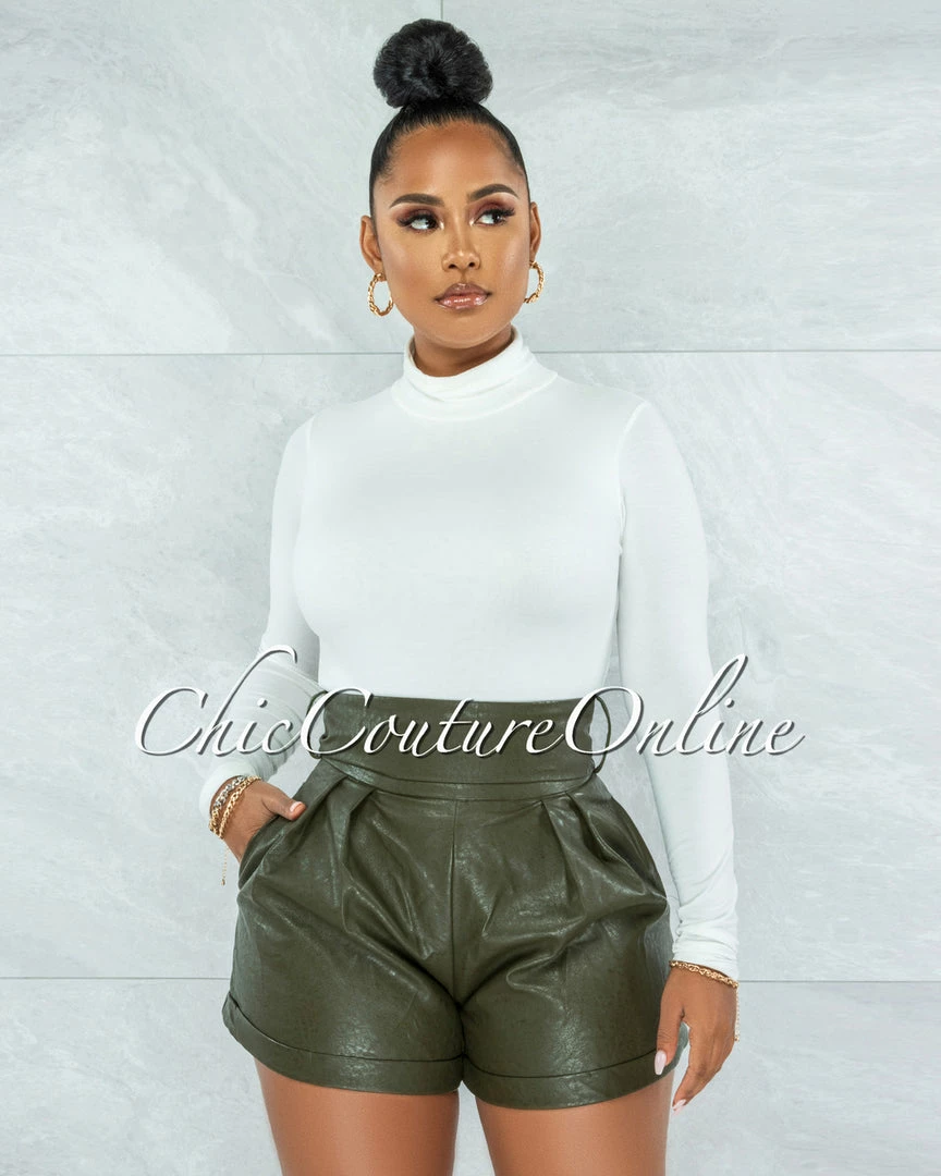 Vendor-unknown Prisma Olive Green Faux Leather Self-Tie Belt Shorts JUST IN