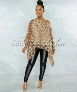 Vendor-unknown JUST IN Adahy Nude Leopard Print Trapeze Tunic Top