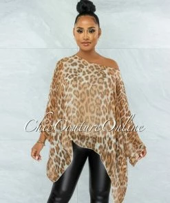 Vendor-unknown JUST IN Adahy Nude Leopard Print Trapeze Tunic Top