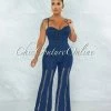 Vendor-unknown JUST IN Dominica Dark Denim Zipper Bell Legs Jumpsuit