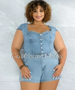 Vendor-unknown Belda Light Washed Denim Top & Shorts Set
