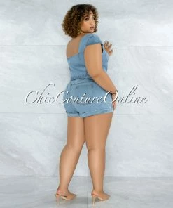 Vendor-unknown Belda Light Washed Denim Top & Shorts Set