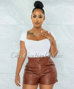 Vendor-unknown Monique Brown Faux Leather Paper Bag Shorts